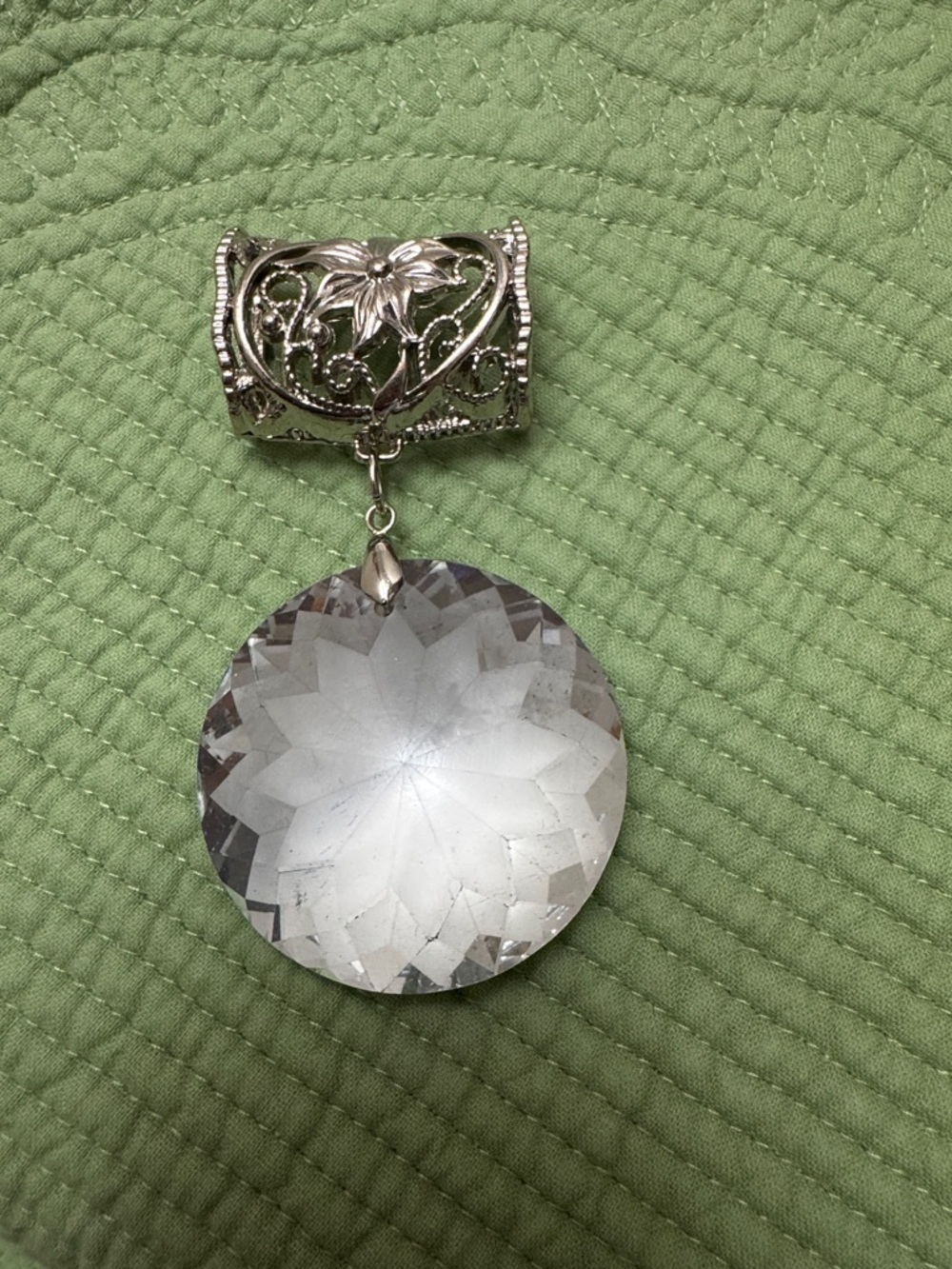 Scarf or necklace pendant/slide - Silver Clear Crystal Accent